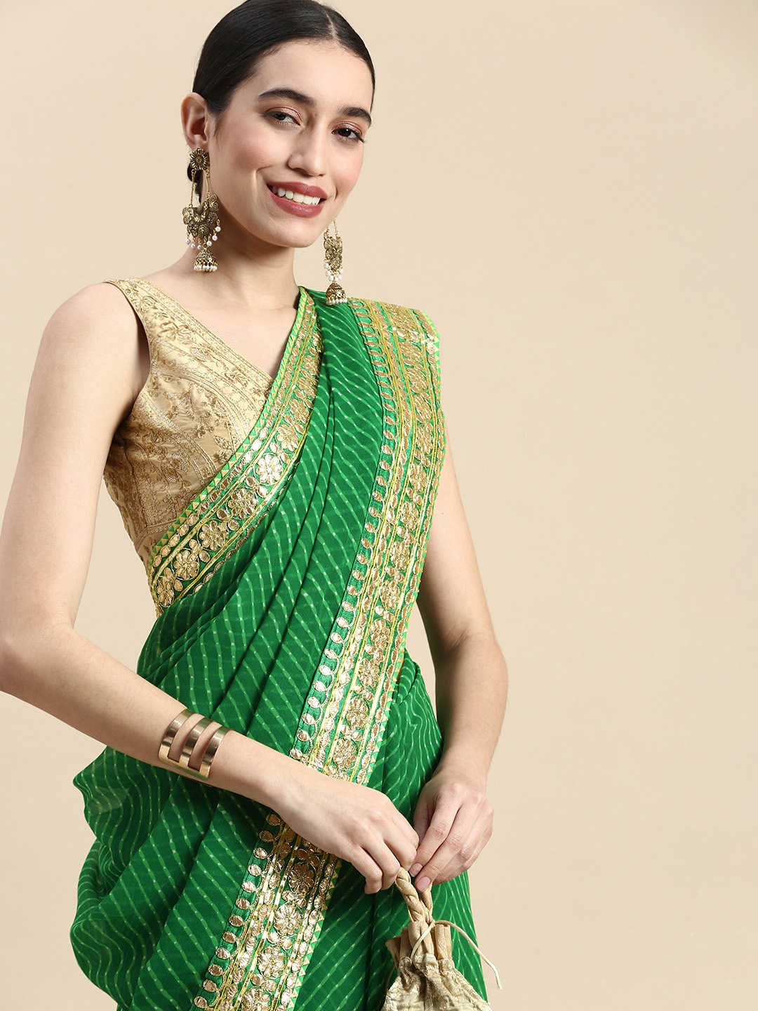 

Mitera Leheriya Gotta Patti Saree, Green