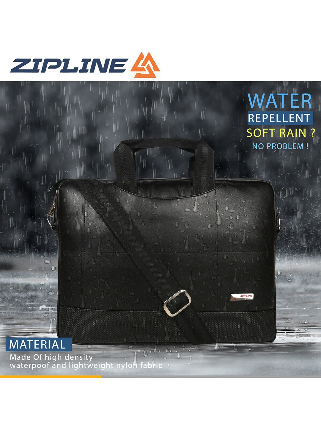 

ZIPLINE Adults Black Textured Water Repellant Light Weight Laptop Bag