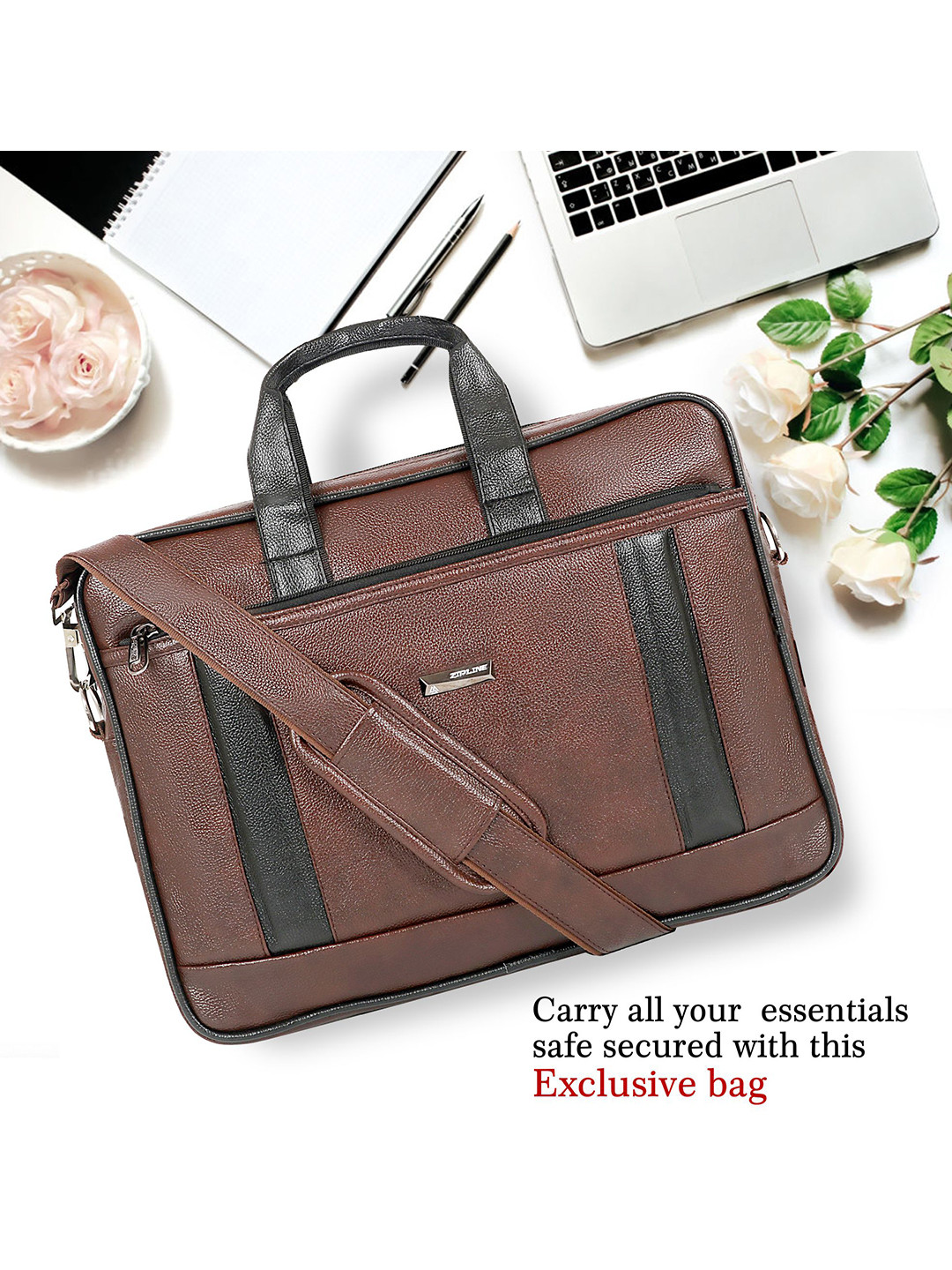 

ZIPLINE Unisex Brown & Black Textured Laptop Bag