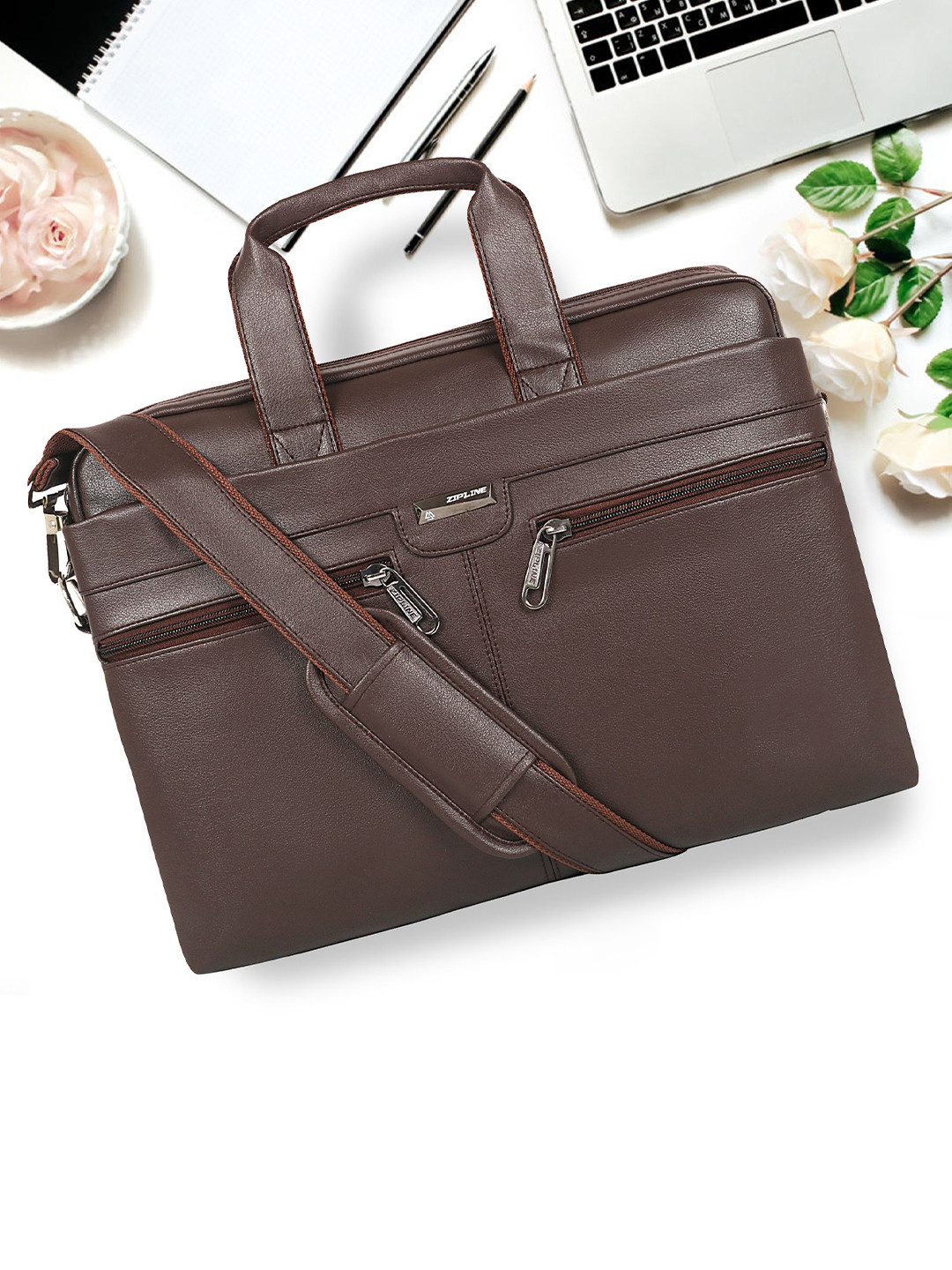 

ZIPLINE Unisex Brown Textured Laptop Bag