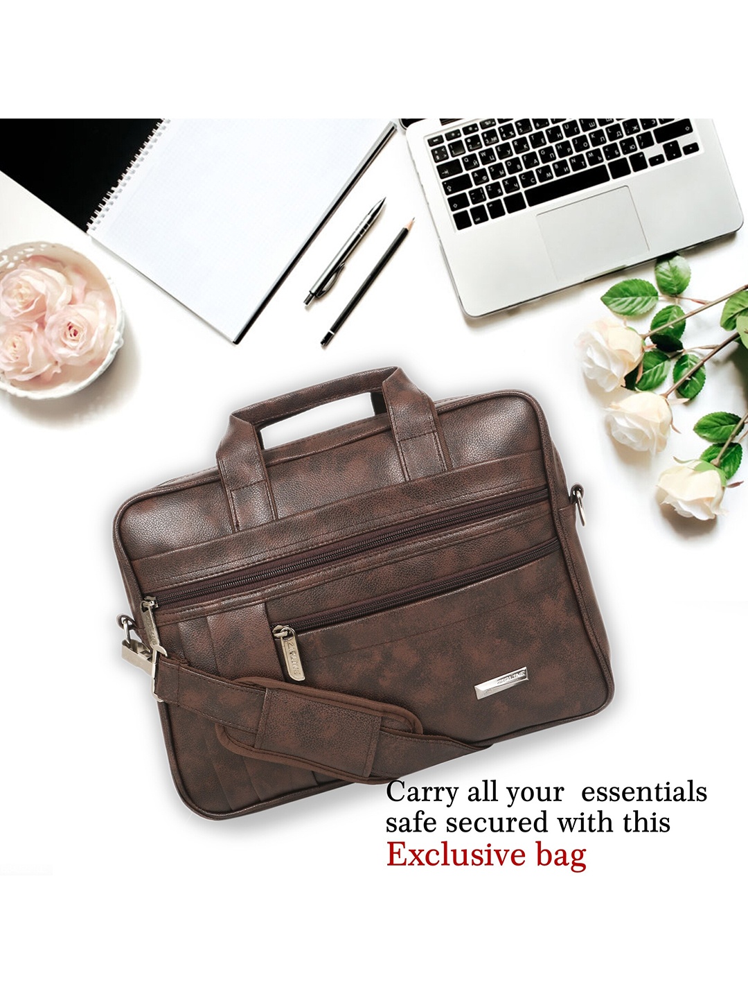 

ZIPLINE Unisex Brown Textured Laptop Bag