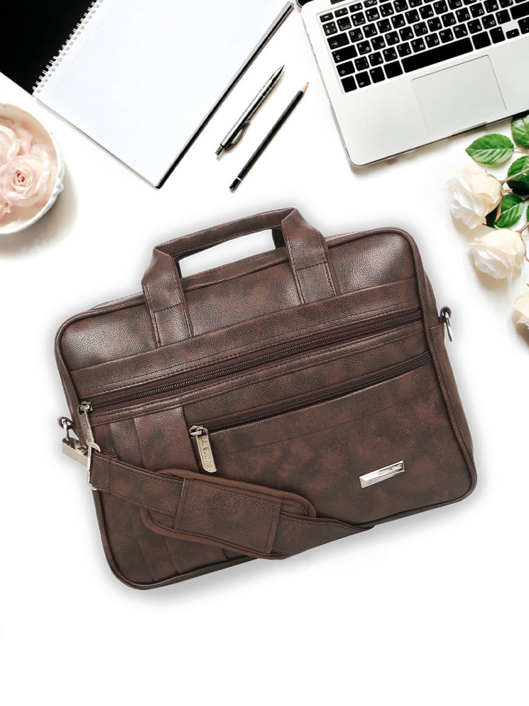 

ZIPLINE Unisex Brown Textured Laptop Bag