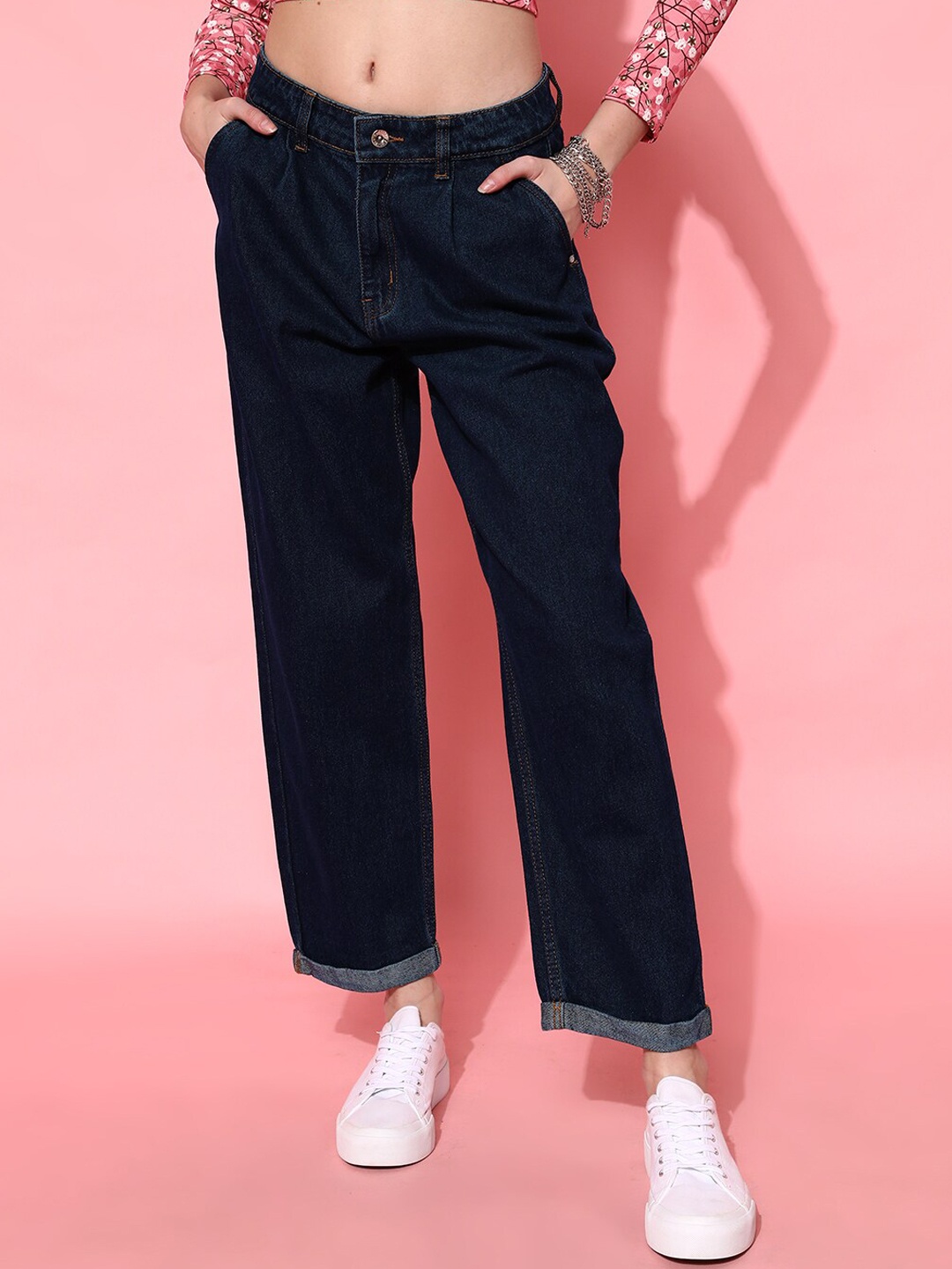 

STREET 9 Women Blue Wide Leg Bottom Fold Jeans
