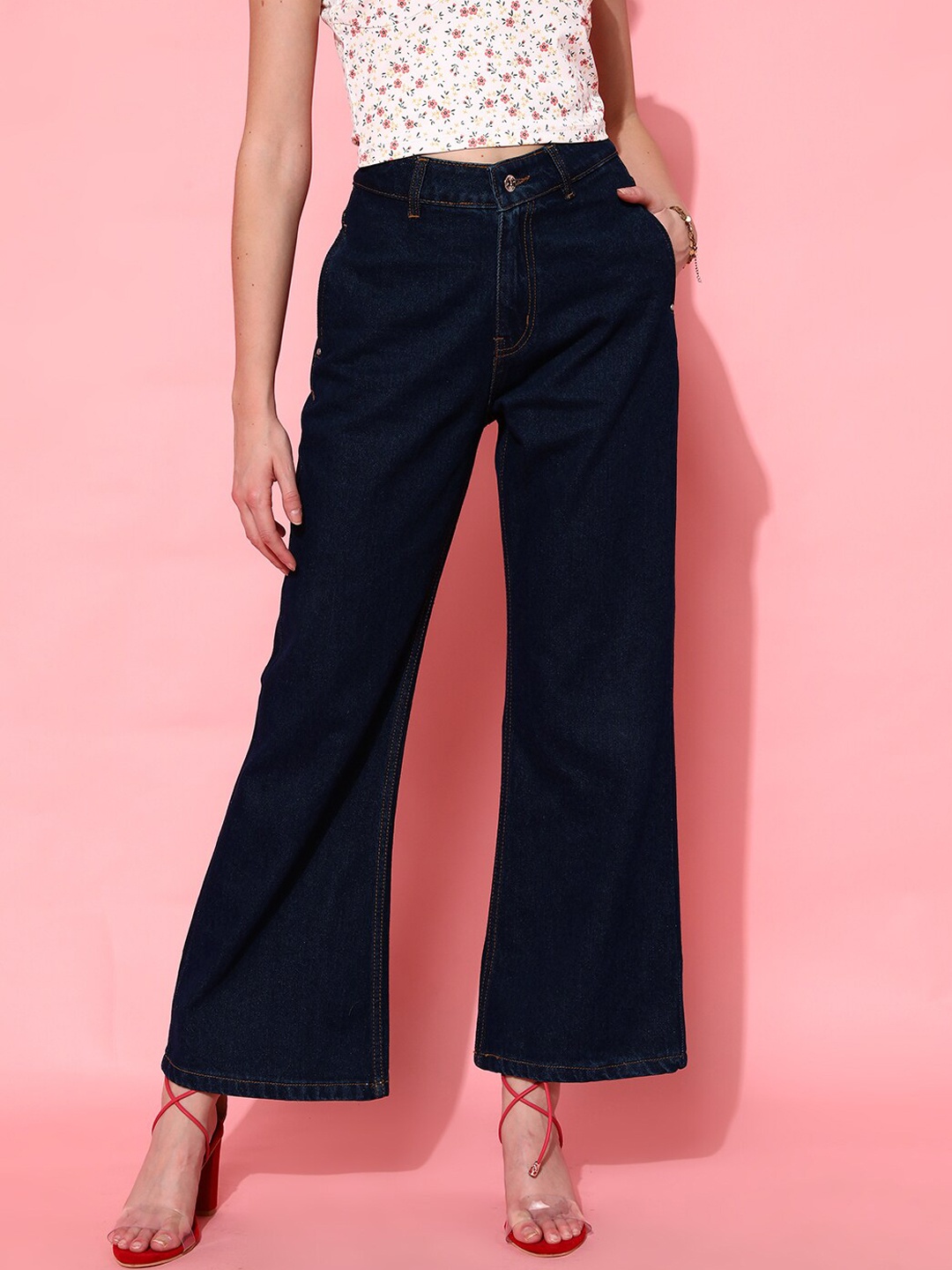 

STREET 9 Women Blue Hottie Wide Leg High-Rise Jeans