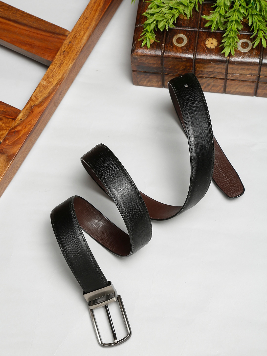 

MUTAQINOTI Men's Vegan Leather Luxury Reversible Black Belt