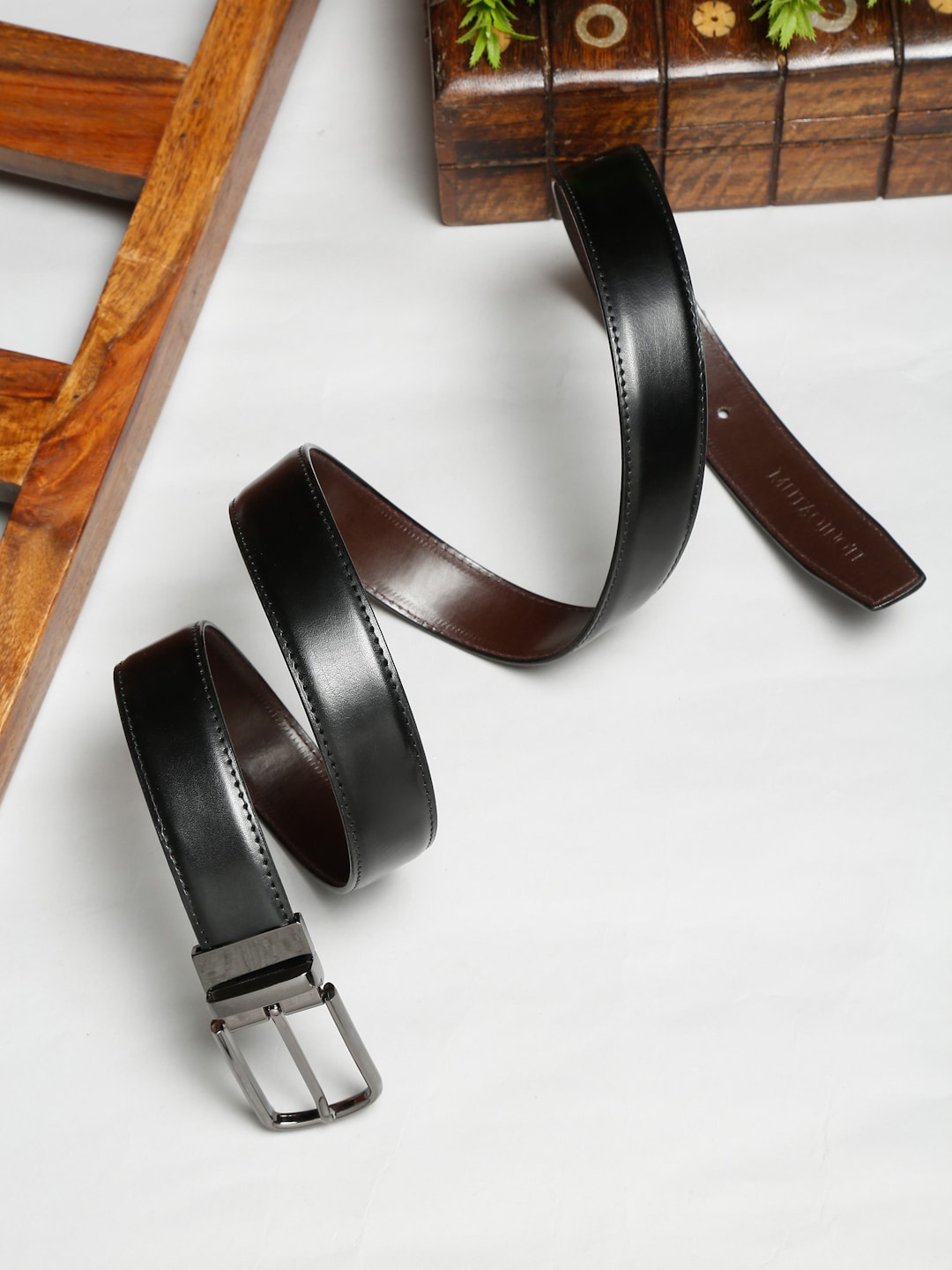 

MUTAQINOTI Men Black PU Formal Belt