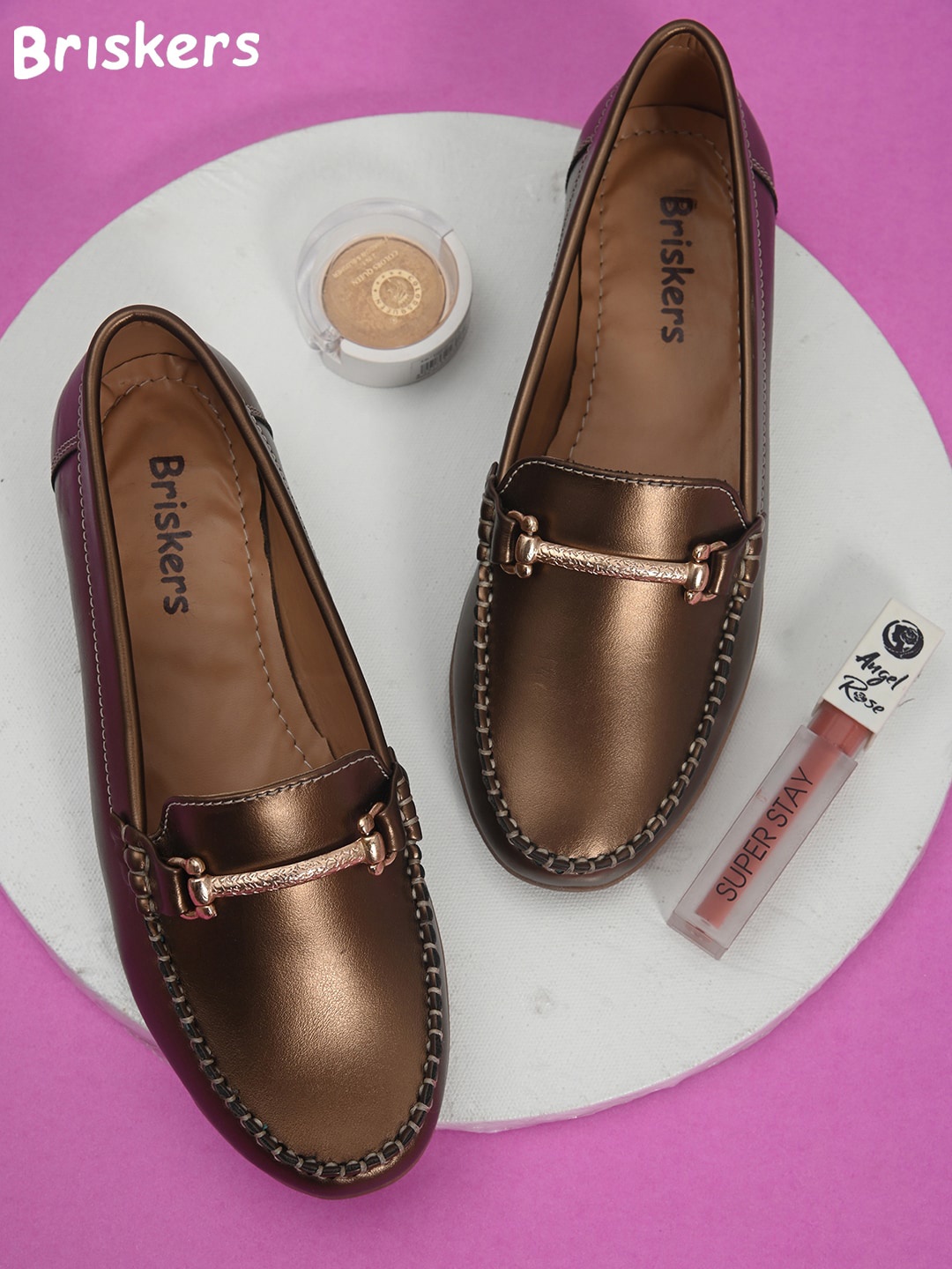 

BRISKERS Women Copper-Toned Leather Loafers