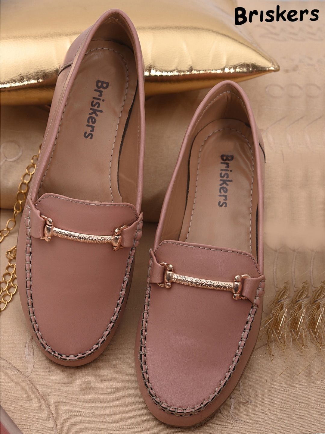 

BRISKERS Women Pink Solid Leather Loafers