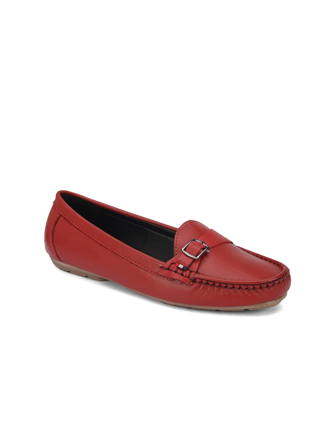 

BRISKERS Women Red Solid Leather Loafers