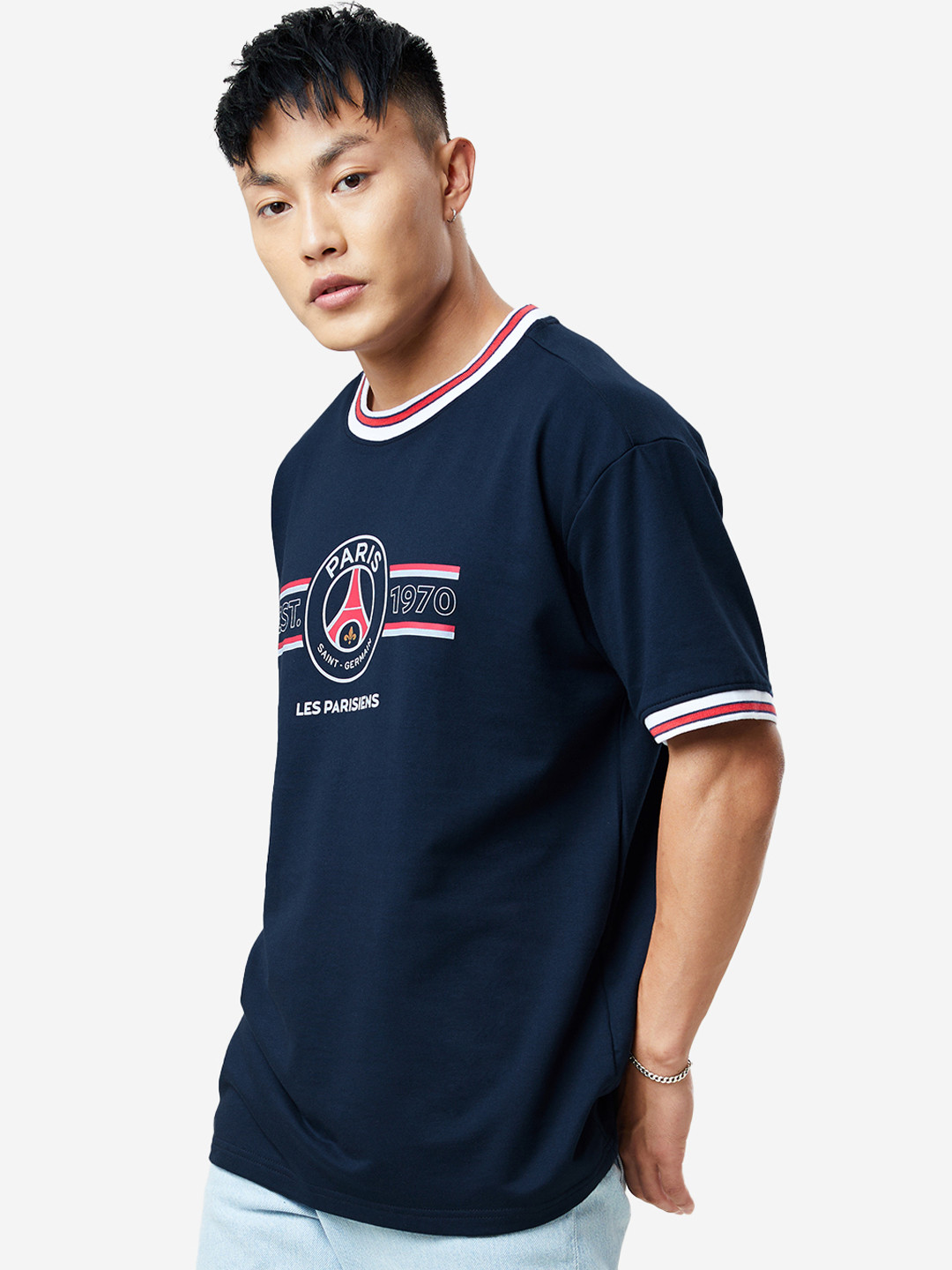 

The souled store Official PSG: Match Day Navy Blue Oversized T-Shirts