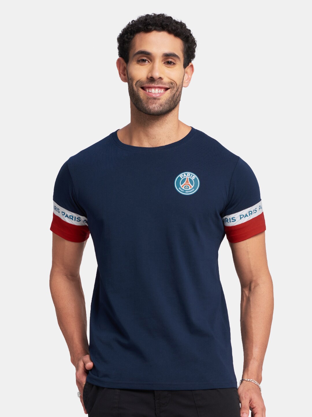 

The Souled Store Men Navy Blue Paris Saint-Germain Pure Cotton T-shirt