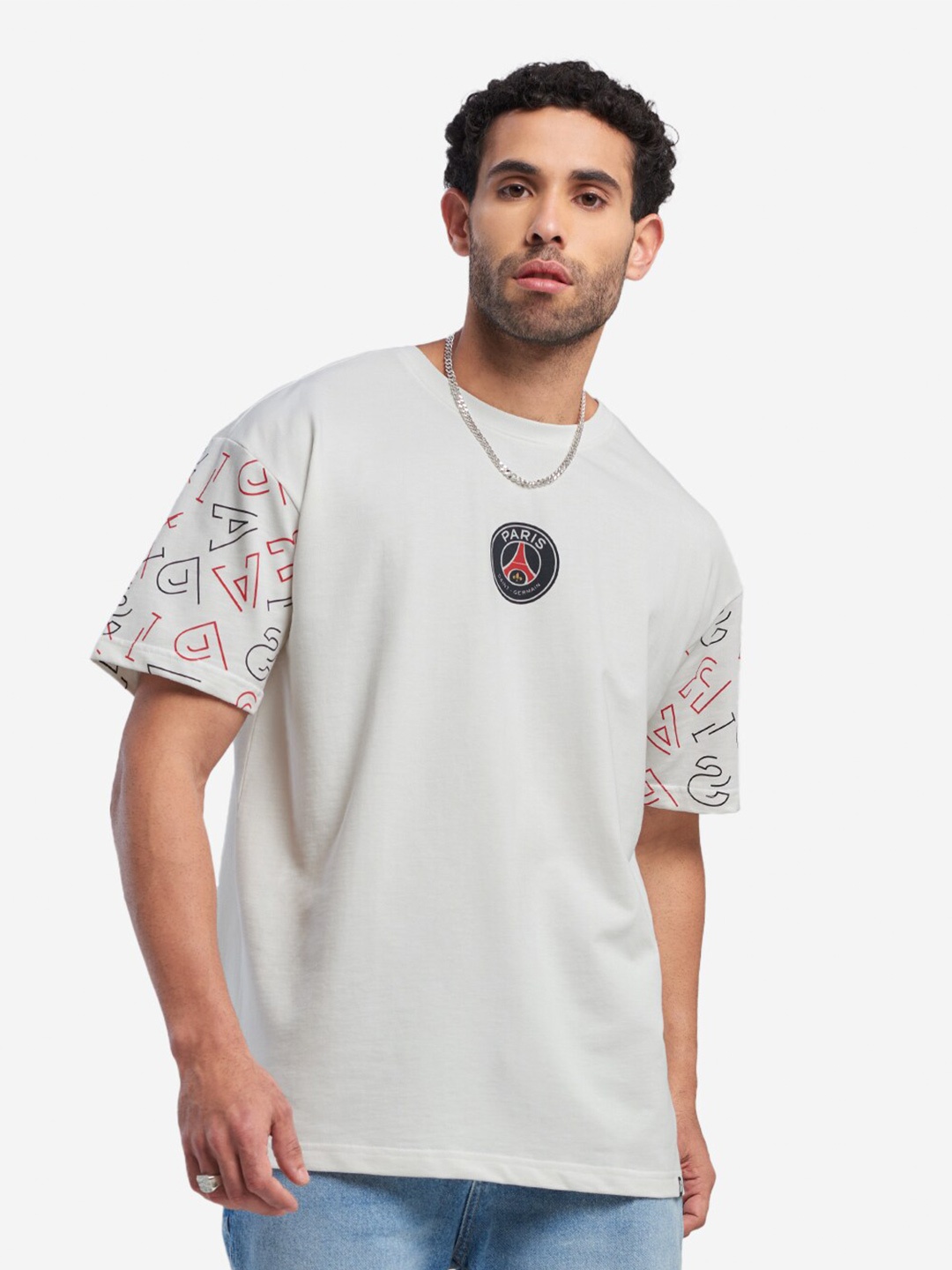 

The Souled Store Men White Paris Saint-Germain Drop-Shoulder Sleeves Oversized T-Shirt