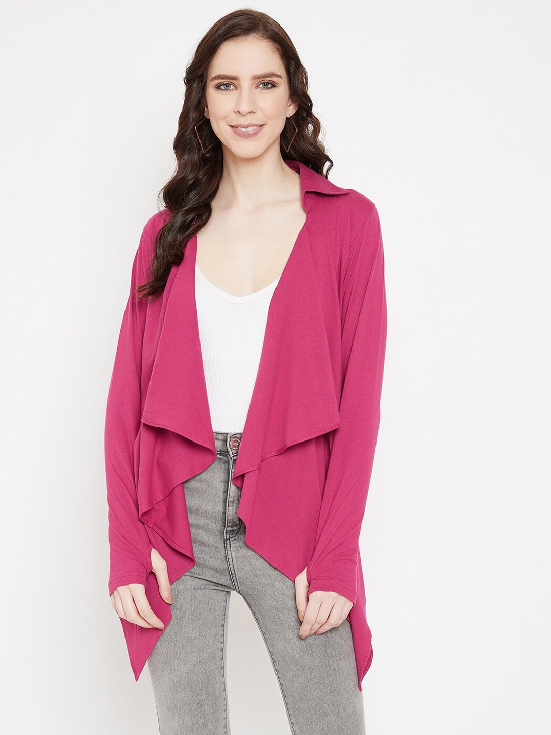 

Hypernation Women Fuchsia Cotton Knitted Shrug