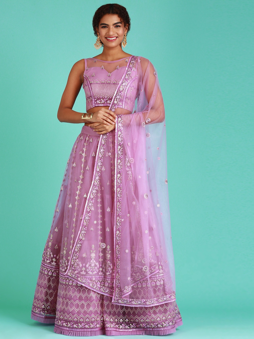

panchhi Purple Embellished Sequinned Semi-Stitched Lehenga & Unstitched Blouse With Dupatta