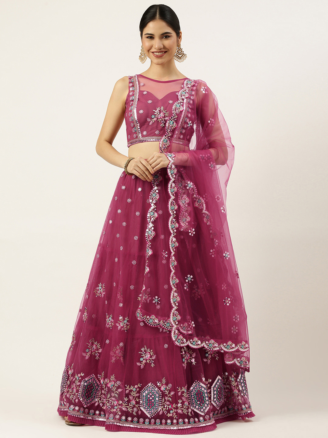 

panchhi Pink Embellished Sequinned Semi-Stitched Lehenga & Unstitched Blouse With Dupatta