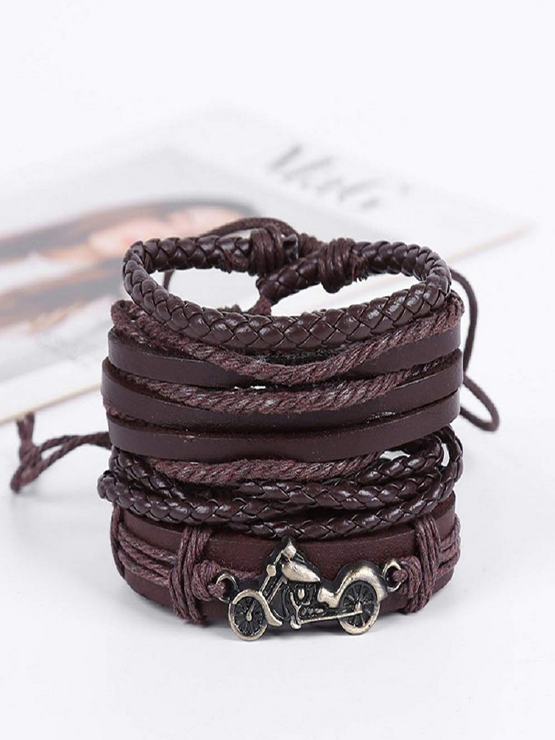 

UNIVERSITY TRENDZ Men 4 Brown Leather Multistrand Bracelet