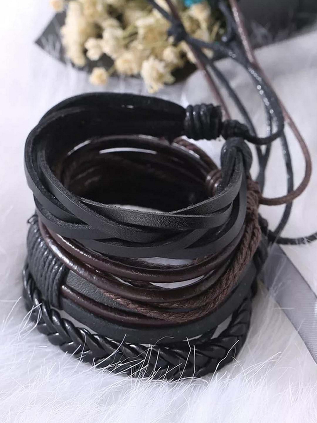 

UNIVERSITY TRENDZ Men 4 Black & Brown Leather Multistrand Bracelet