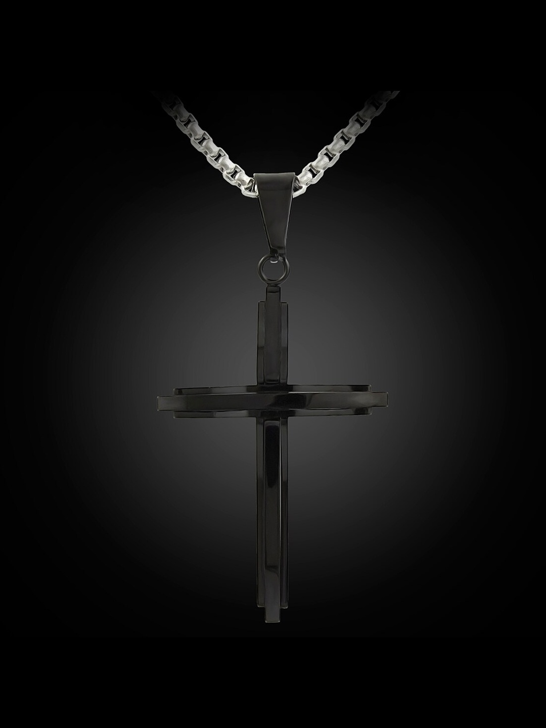 

NAKABH Black Cross Shaped Pendant With Chain