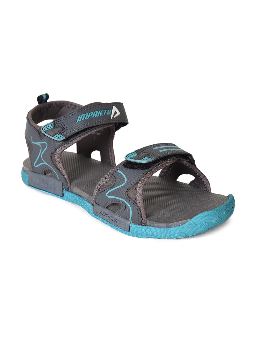 

IMPAKTO Men Grey & Blue Solid Sports Sandals