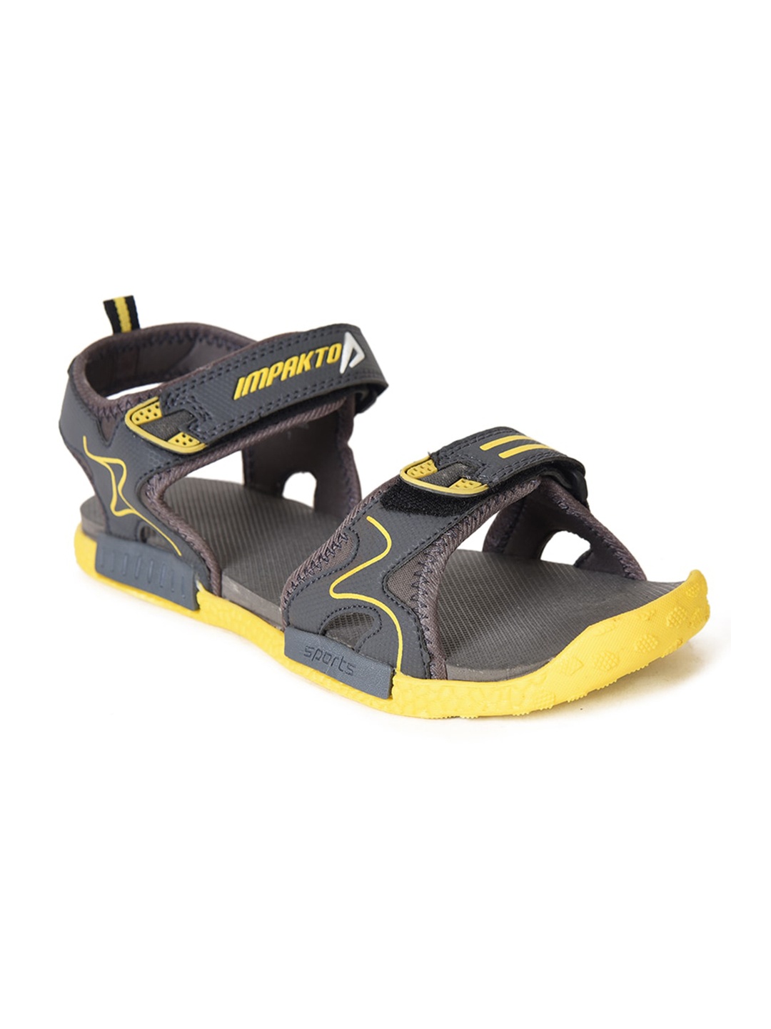 

IMPAKTO Men Grey & Yellow Solid Sports Sandals