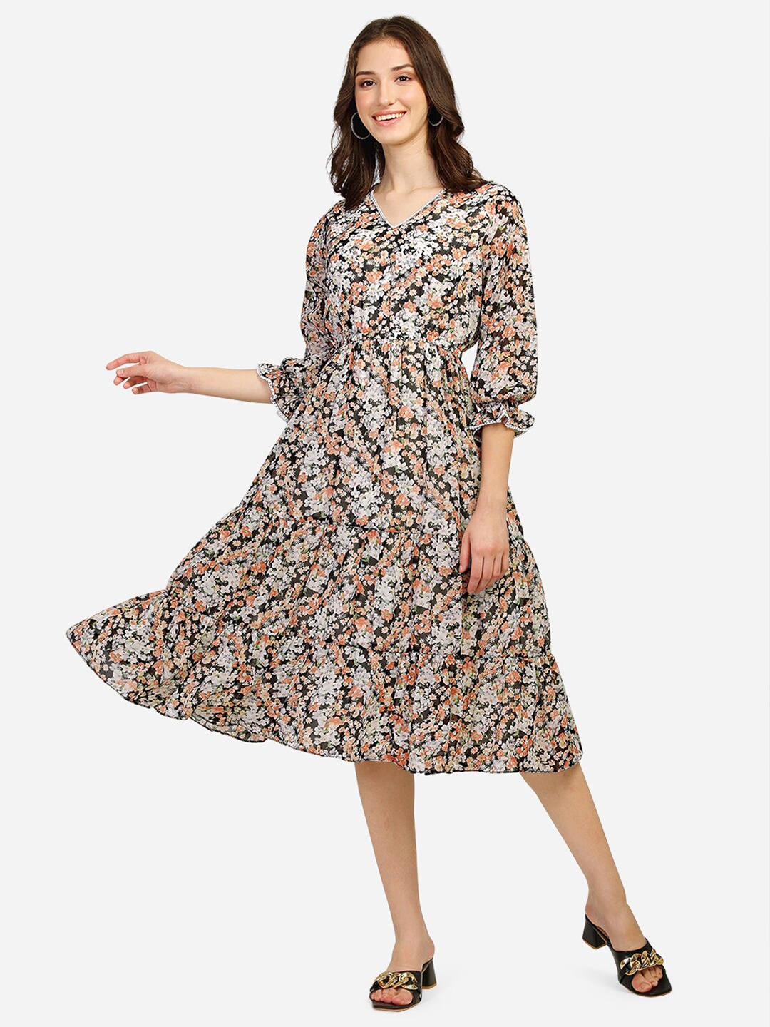 

Fbella Multicoloured Floral Georgette Ethnic Dress, Multi