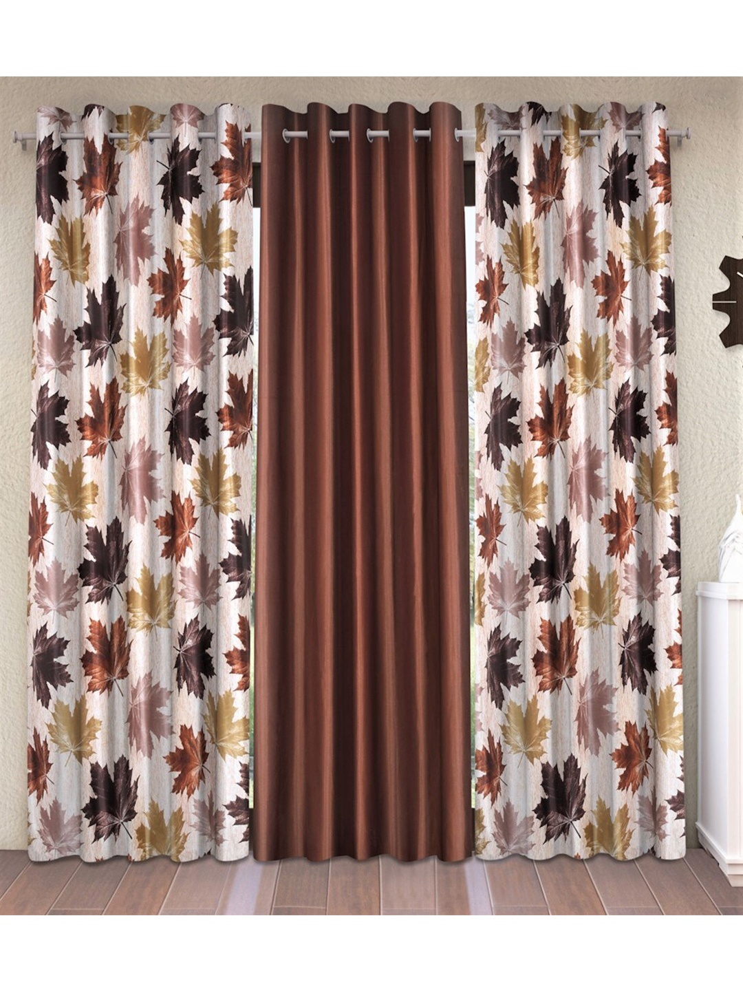 

Home Sizzler Brown & White Pack of 3 Floral Door Curtain