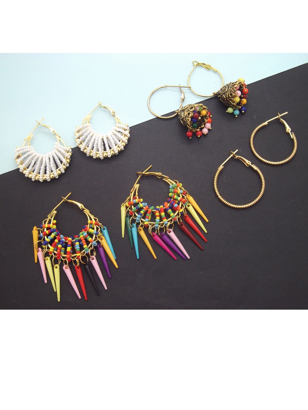 

FEMMIBELLA Gold plated Mix design Hoop Earrings of 4 pairs