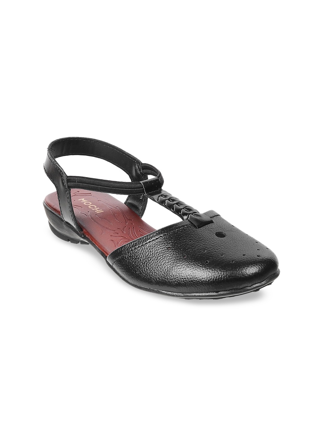 

Mochi Women Black Leather Ballerinas Flats