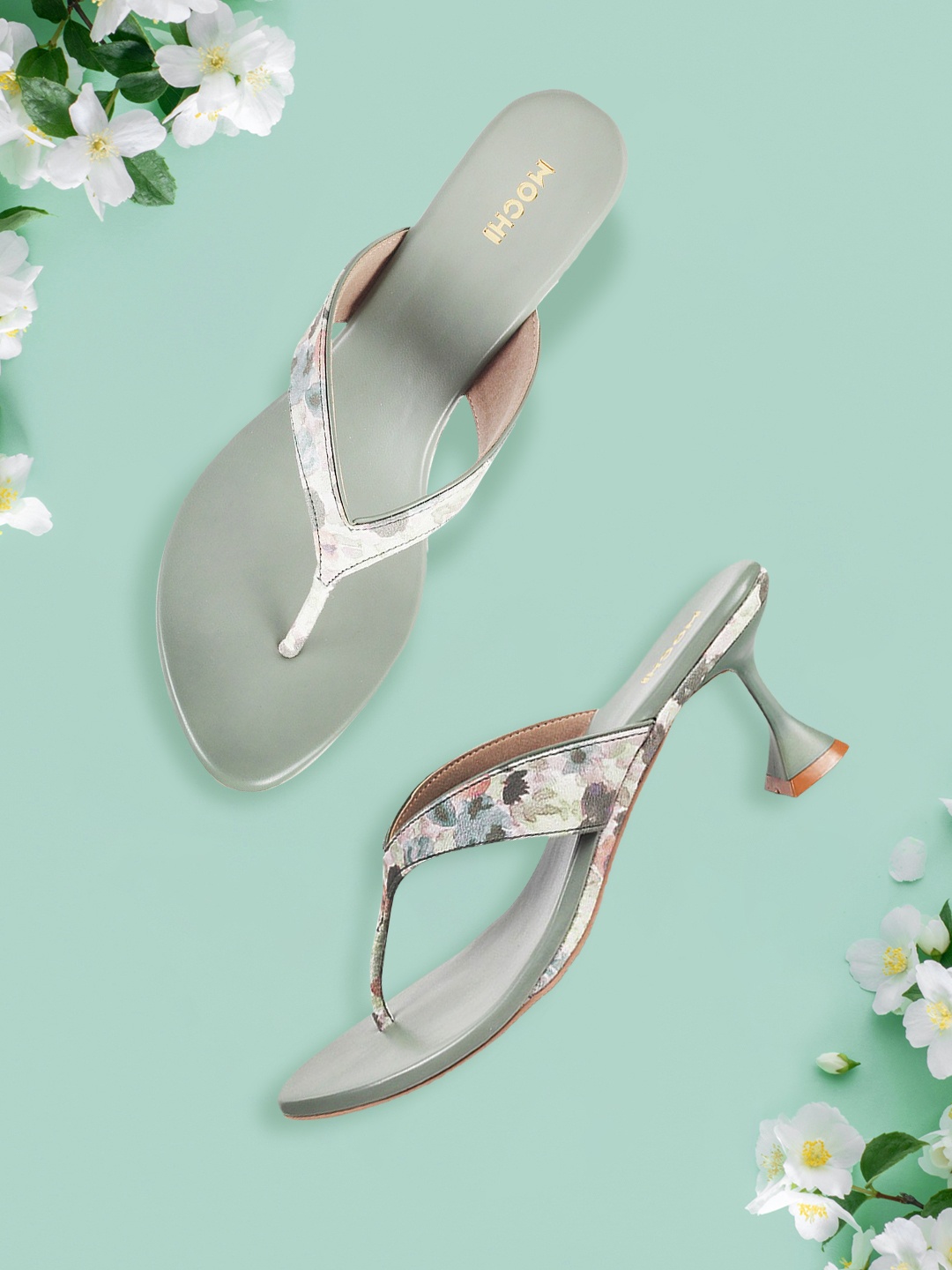 

Mochi Green Printed Kitten Heels