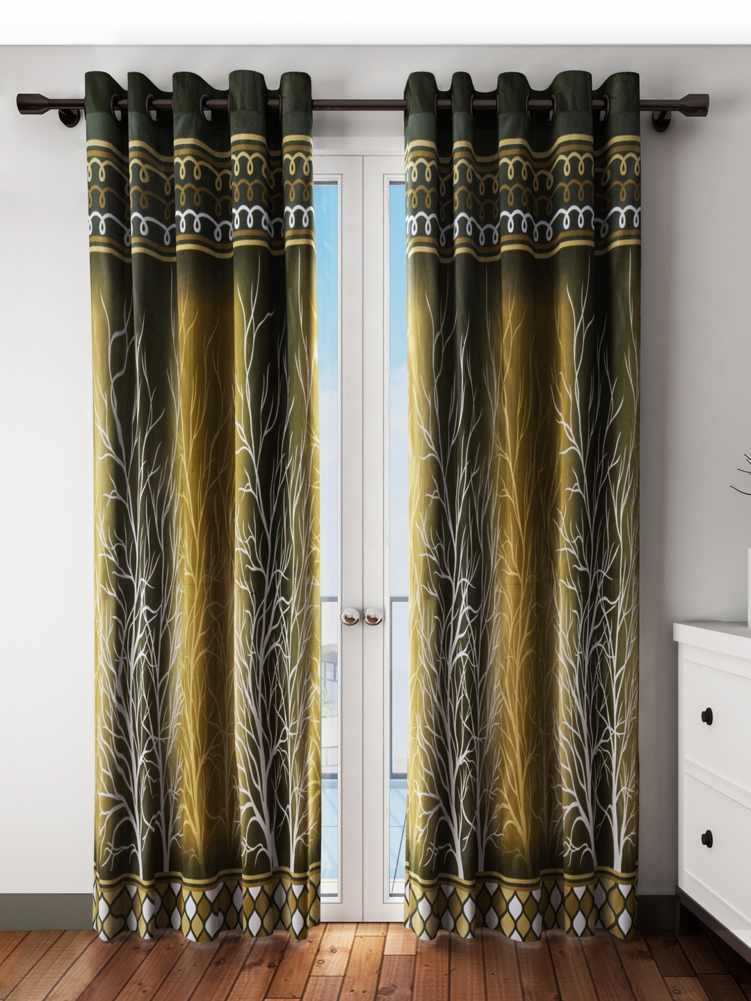 

Home Sizzler Olive Green Set of 2 Printed Door Curtains