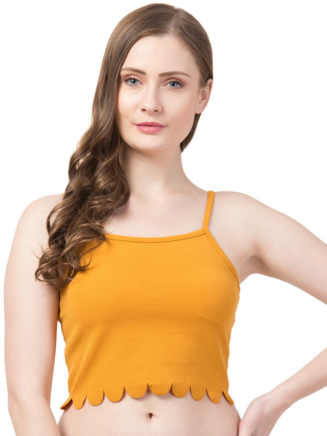 

Gaurgeous Mustard Yellow Lycra Blend Solid Crop Top