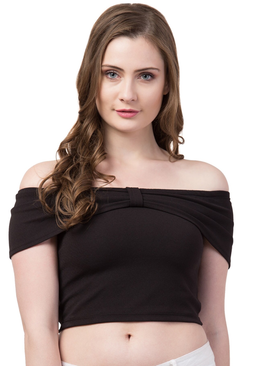 

Gaurgeous Black Off-Shoulder Bardot Crop Top