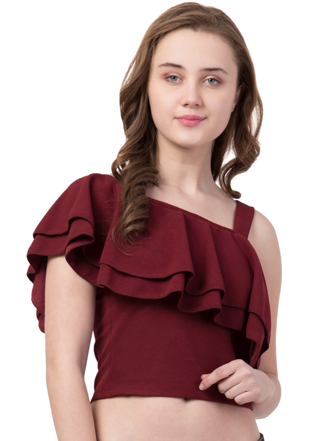 

Gaurgeous Maroon One Shoulder Crop Top