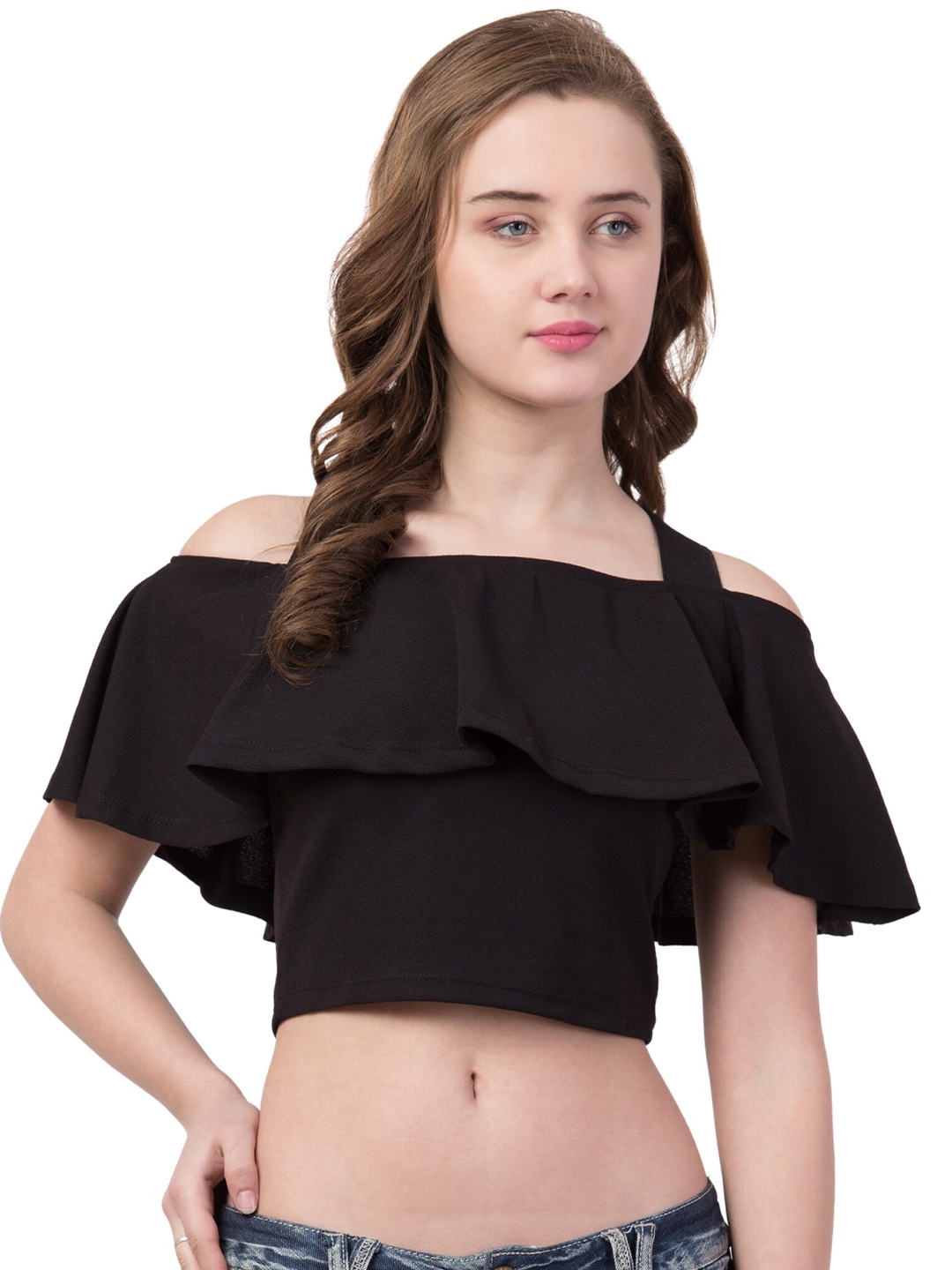 

Gaurgeous Black Off-Shoulder Bardot Crop Top
