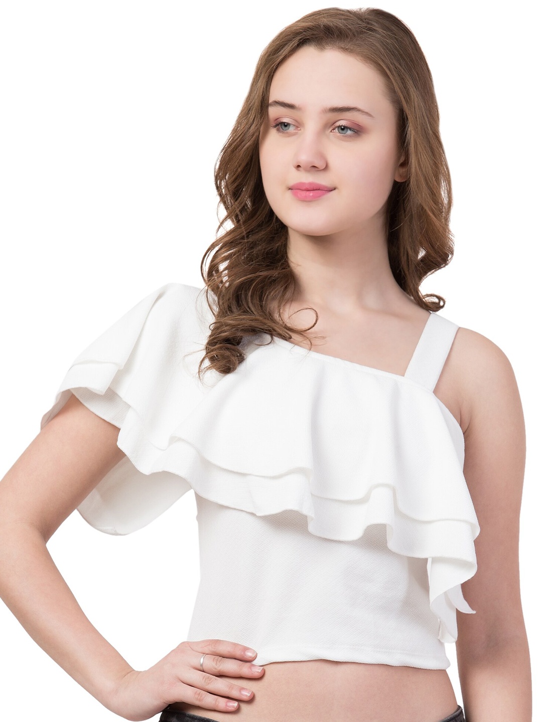 

Gaurgeous Women White Ruffles Crop Top