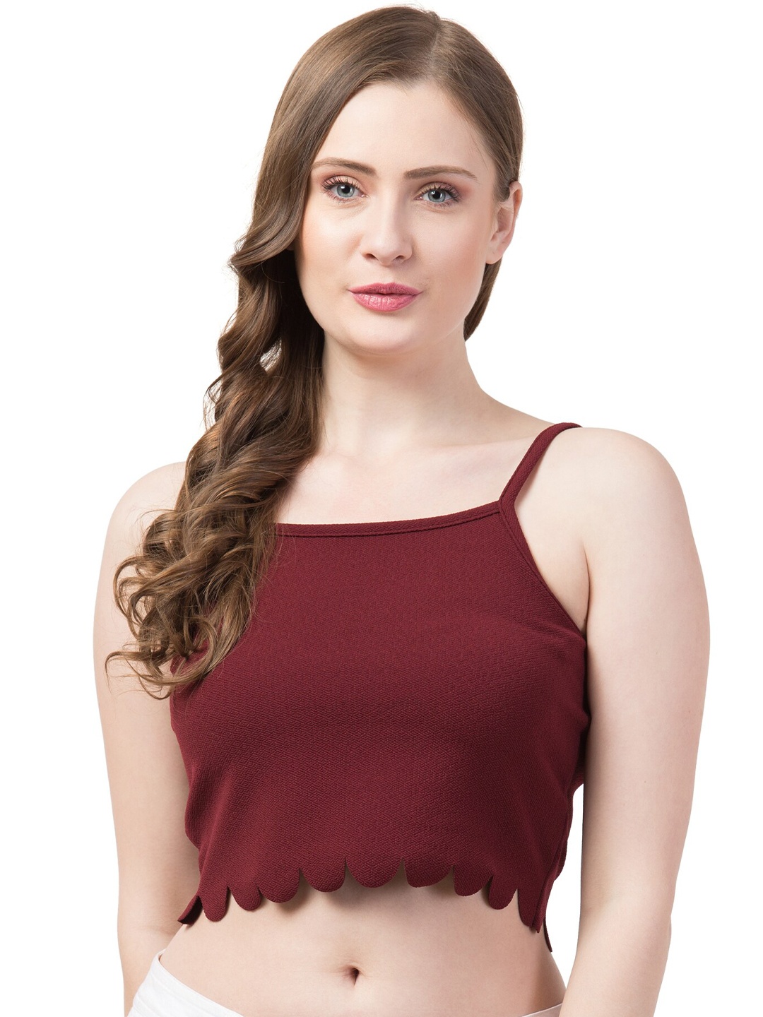 

Gaurgeous Maroon Women Solid Crop Sleeveless Top