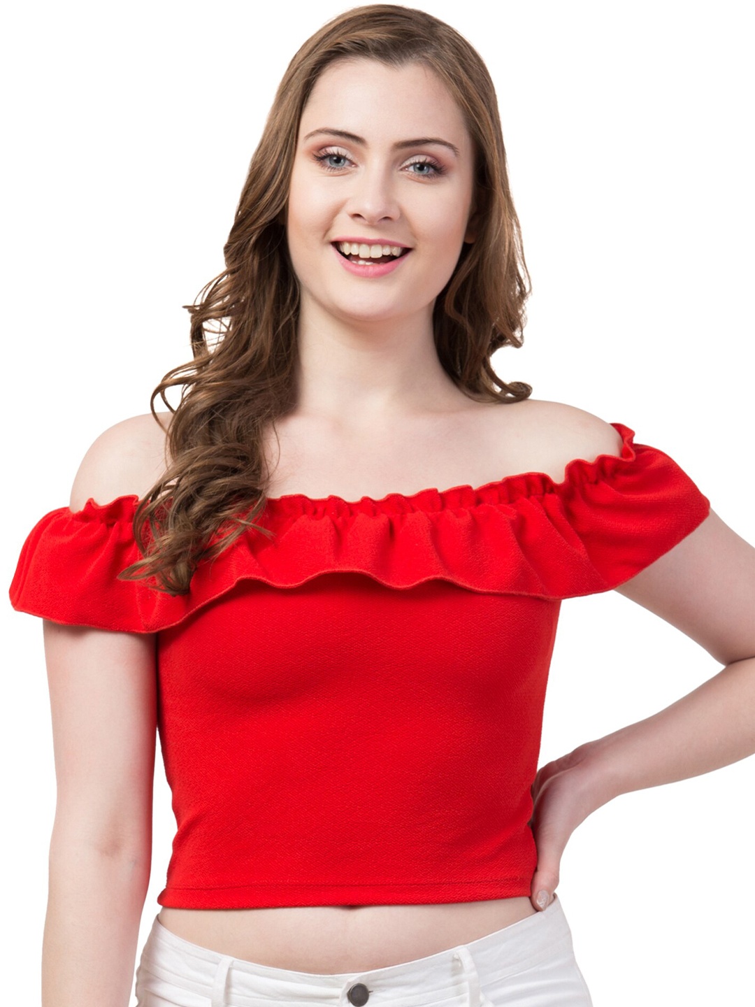 

Gaurgeous Red Off-Shoulder Bardot Crop Top