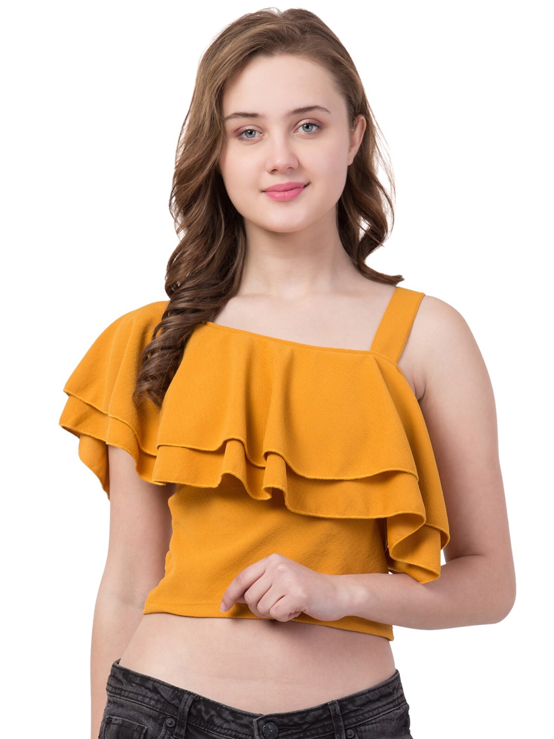 

Gaurgeous Women Mustard Yellow Layered Solid Crop Top