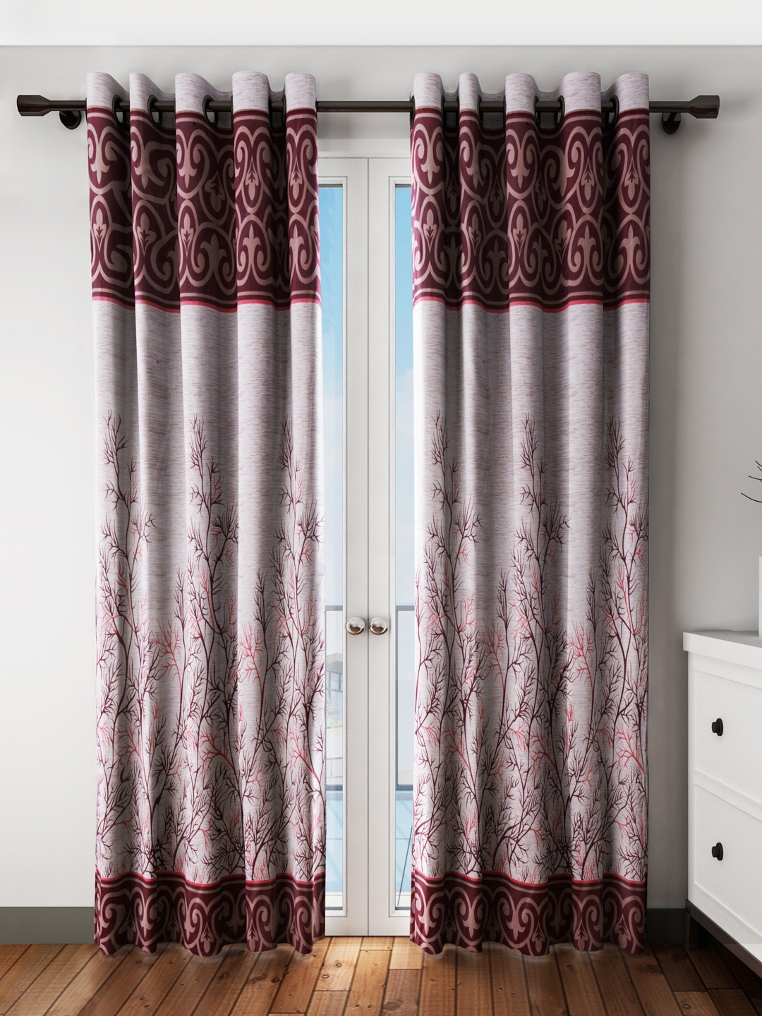 

Home Sizzler Maroon Set of 2 Printed Door Curtains