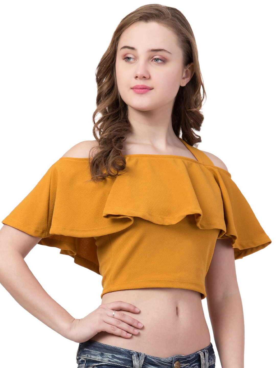 

Gaurgeous Mustard Yellow Bardot Crop Top