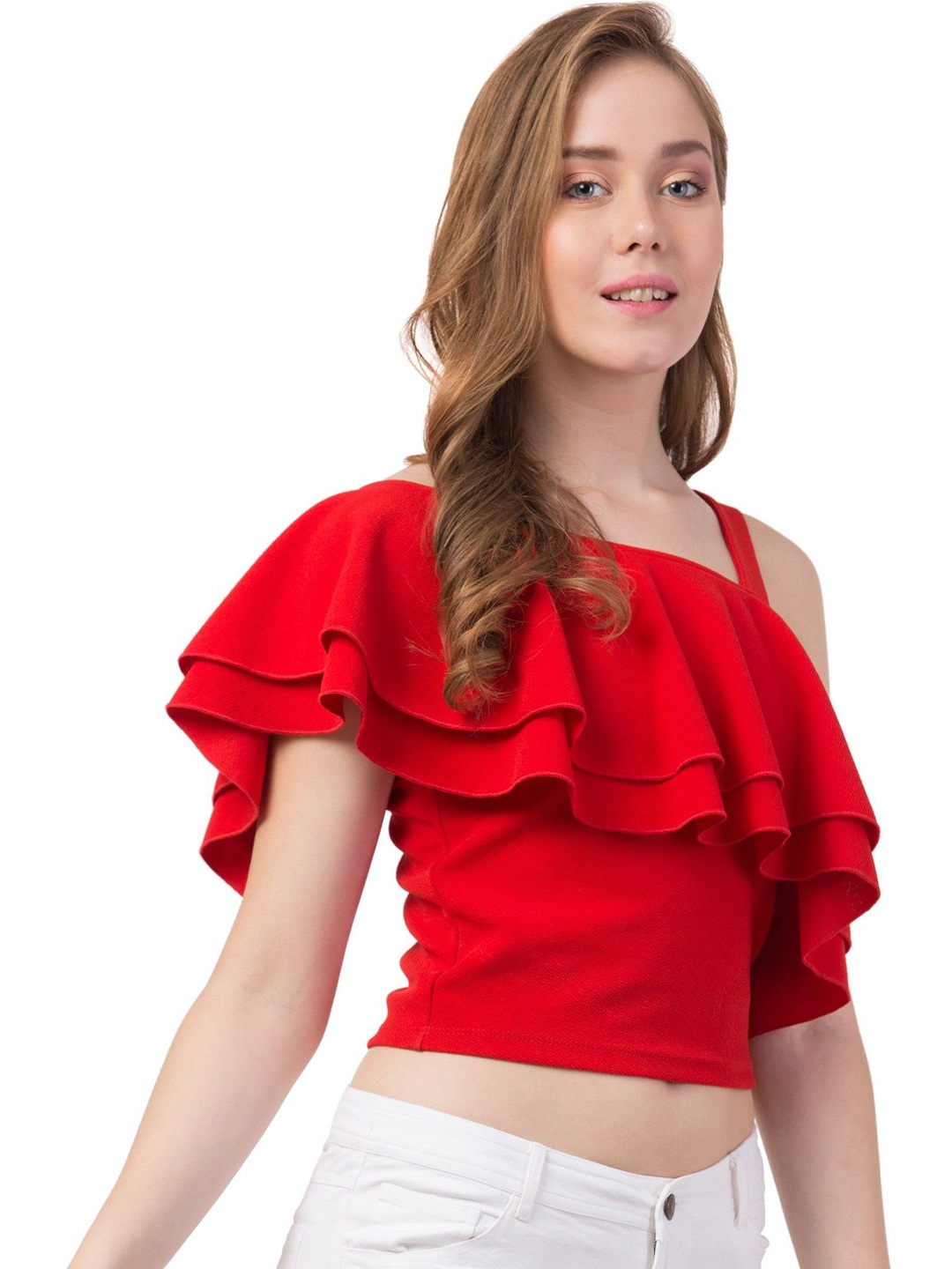 

Gaurgeous Women Red Off-Shoulder Bardot Crop Top