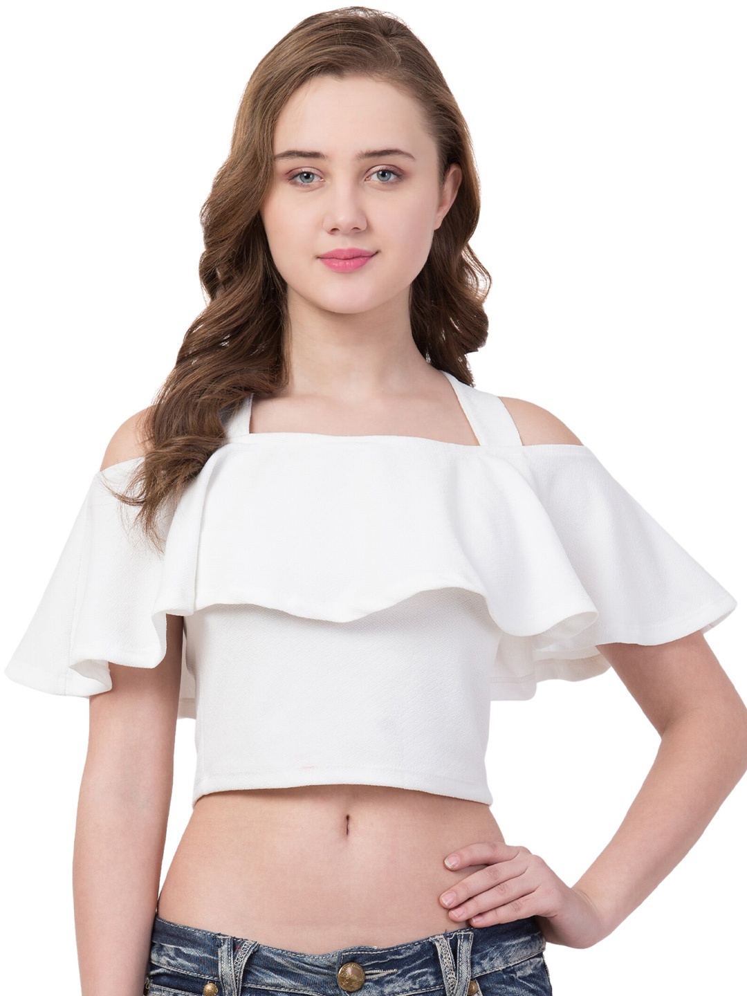 

Gaurgeous WOMEN White Ruffles Crop Top