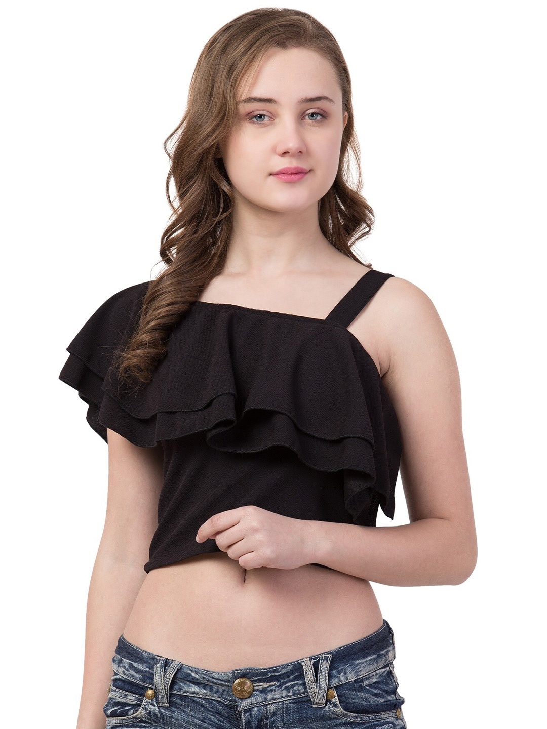 

Gaurgeous Black One Shoulder Crop Top