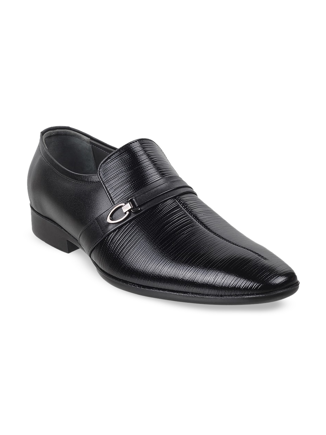 

Metro Men Black Textured Formal Slip-On Shoes