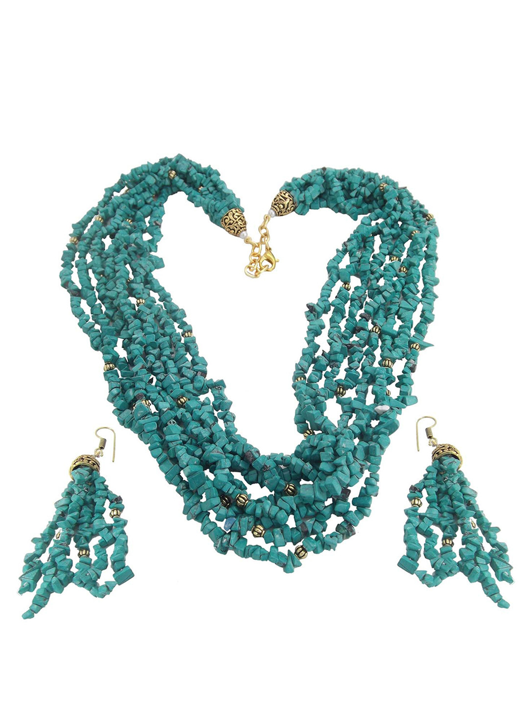 

FEMMIBELLA Gold-Toned Turquoise Blue Beaded Handcrafted Jewellery Set