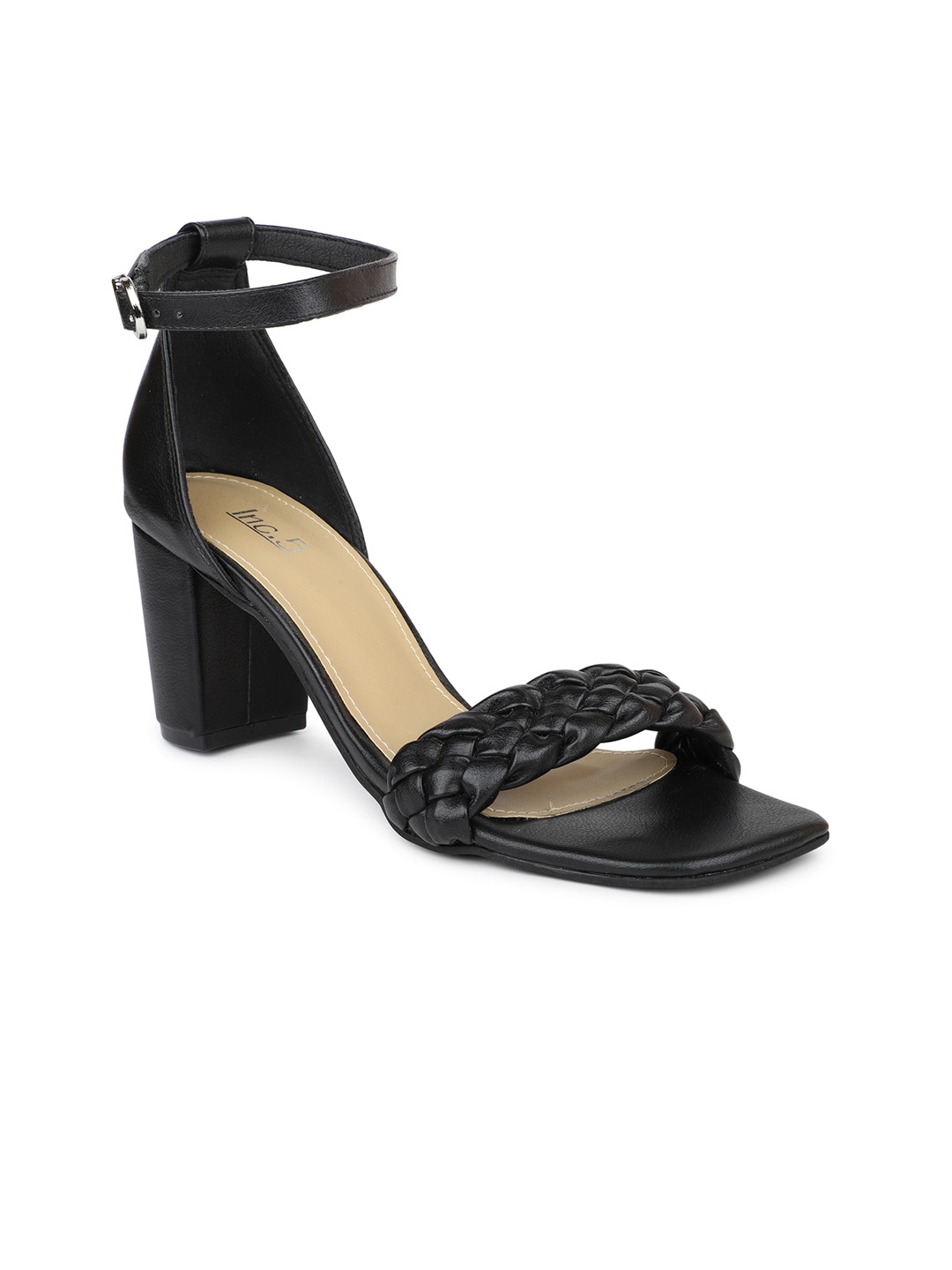 

Inc 5 Women Black Party Block Heels with Buckles