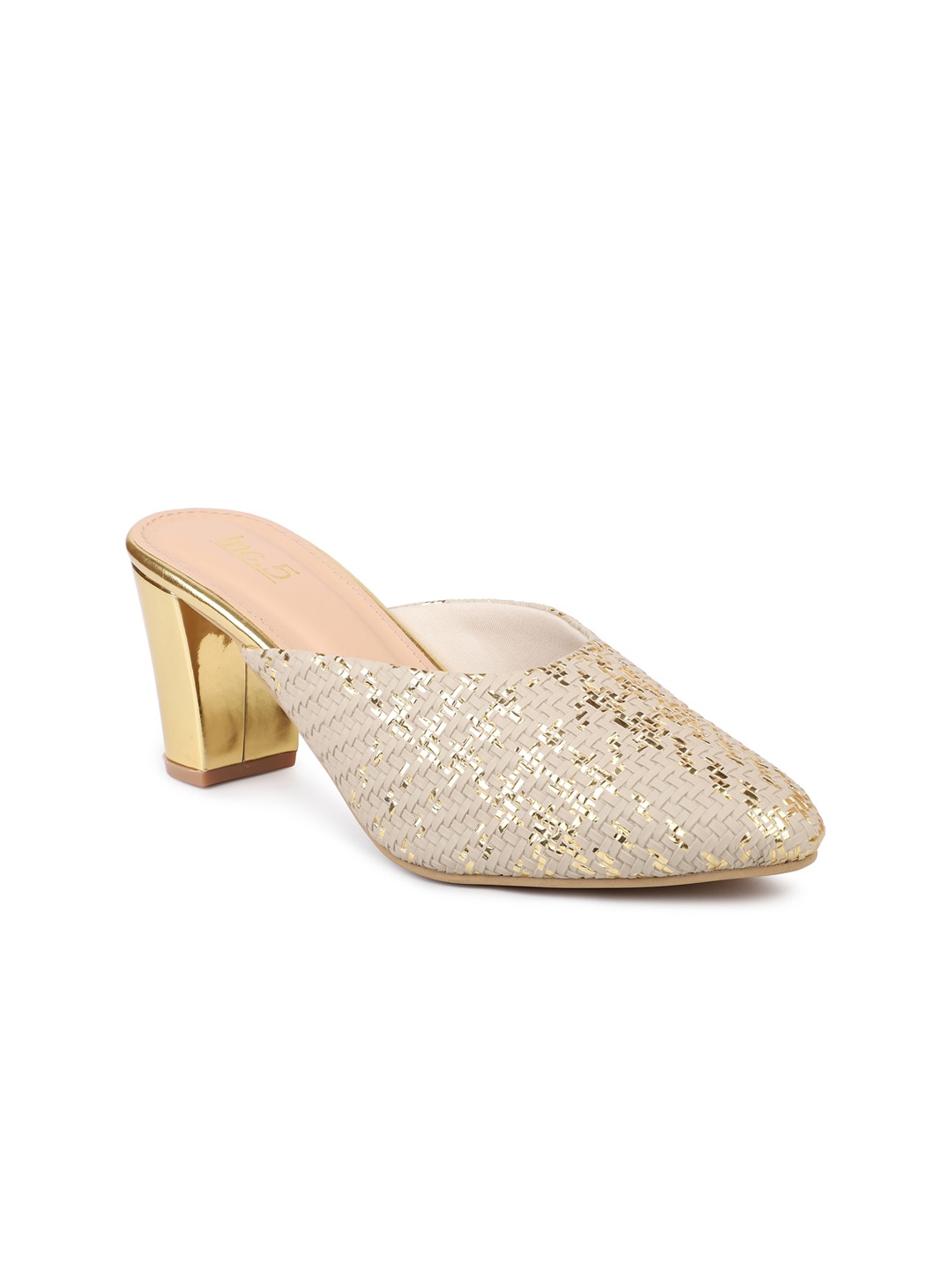 

Inc 5 Gold-Toned Block Heel Mules