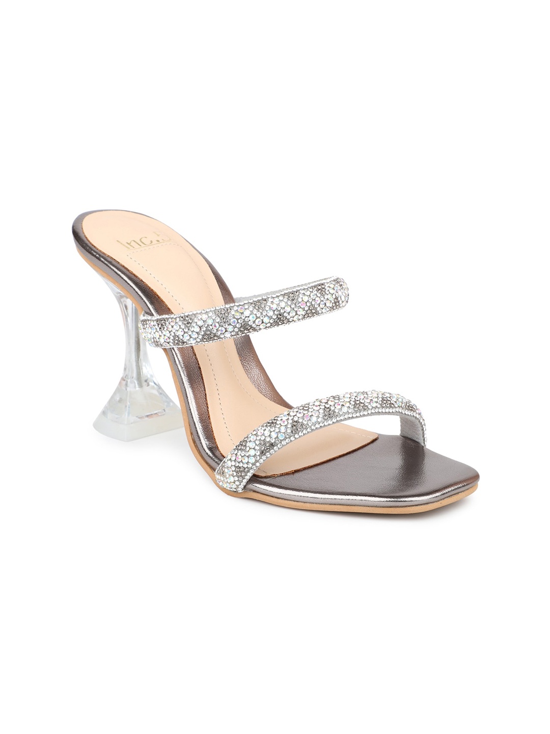 

Inc 5 Gunmetal-Toned Embellished Party Block Heels, Metallic