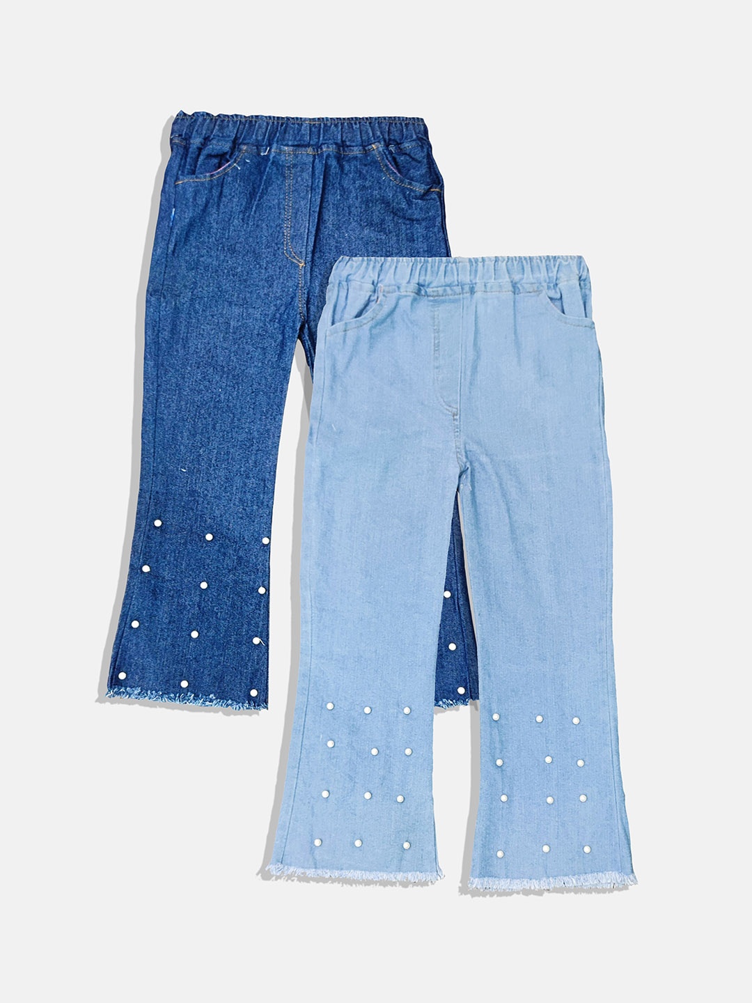 

PINVE Girls Pack Of 2 Blue Narrow Slim Fit Embroidered Stretchable Jeans