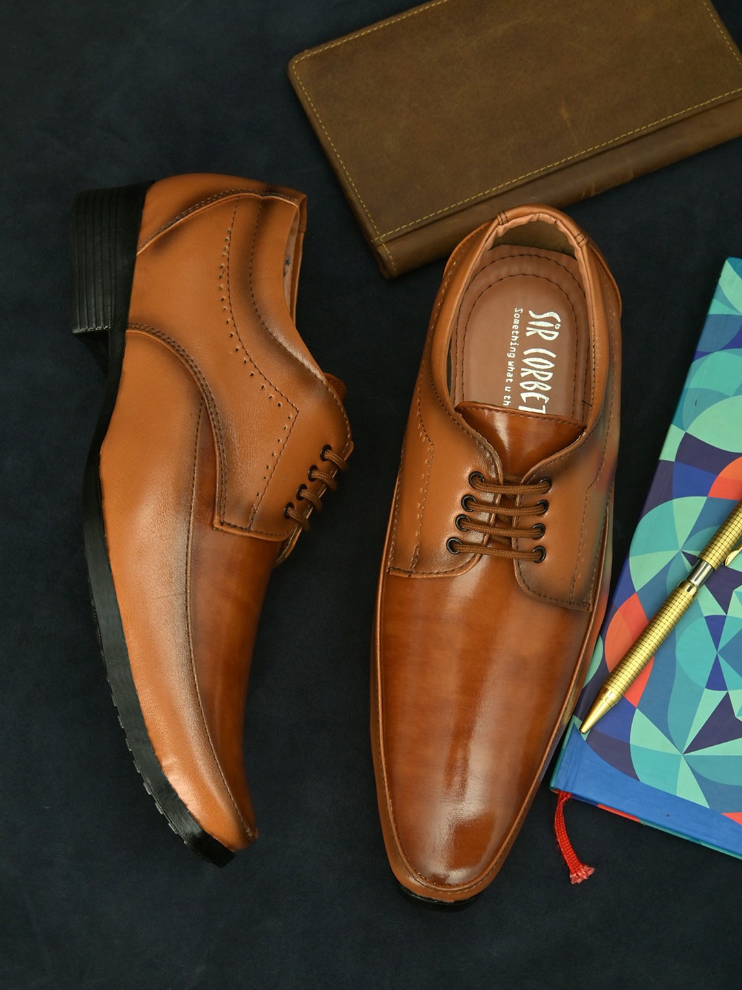 

Sir Corbett Men Tan Brown Solid Formal Derbys